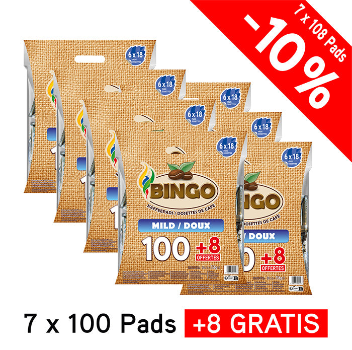 BINGO - SENSEO®* COMPATIBLE COFFEE PADS - MILD - 100 + 8 PCS